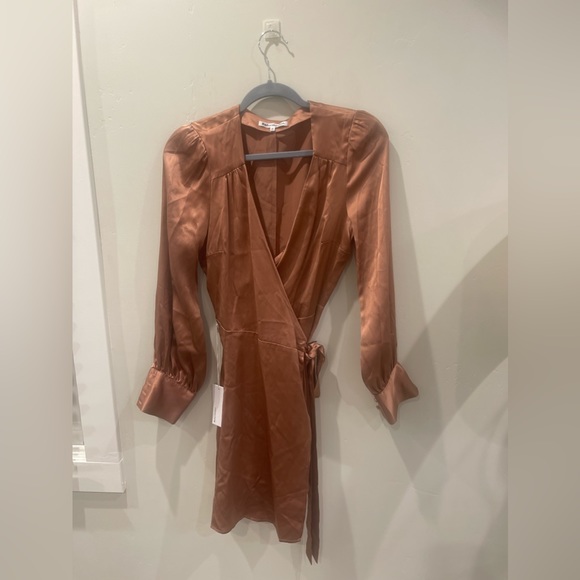 Reformation Chrisley Silk Long Sleeve Wrap Dress in Praline Size M - Picture 8 of 8